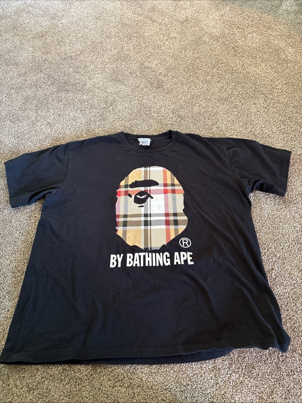 BAPE x Burberry Black Tshirt A Bathing Ape Big camo head SZ 2XL COTTON UNISEX